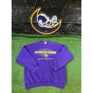 Vtg 90s Minnesota Vikings Crewneck Sweatshirt Logo‎ Athletic Purple Men's XL